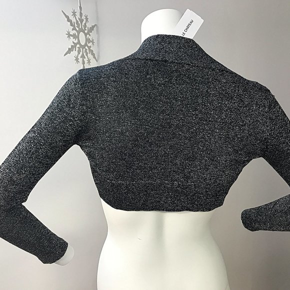 LE CHÂTEAU Silver Metallic Open-Front Shrug Cover-up top Cropped Bolero - Picture 2 of 3